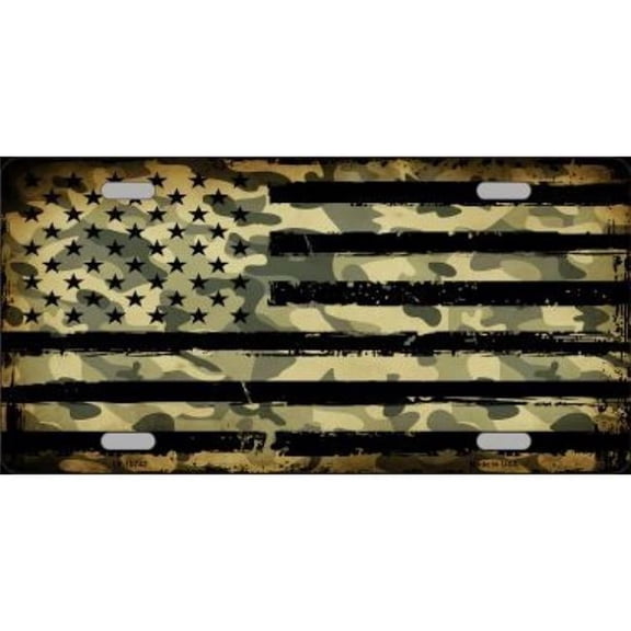 Camo American Flag Metal License Plate