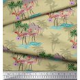 thumbnail image 2 of Soimoi Beige Velvet Fabric Palm Tree, & Flamingo Bird Fabric Prints By Yard 58 Inch Wide, 2 of 3