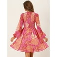 thumbnail image 4 of DARING DIVA Smocked Ruffle Neck Chiffon Dress XS Rose Pink, 4 of 6