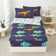 thumbnail image 4 of ZRNBAST 3 Pieces Dinosaur Zipper Comforter Sets, Twin Size Bedding Set for Kids Boys, Soft Cartoon Dinosaurs Print Zip Up Bed Set with Fitted Sheet and Pillowcases(Dark Blue,Twin), 4 of 10