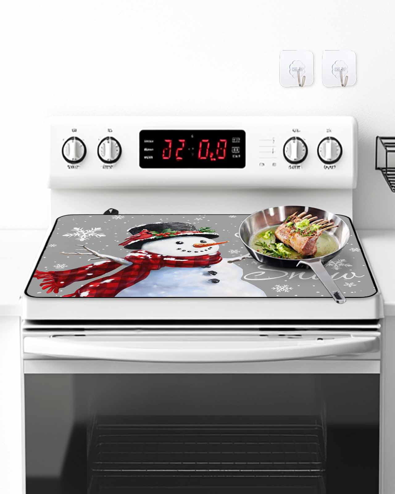 Stove Top Covers for Electric Stove, Gray Christmas Kitchen Glass Ceramic Electric Cooktop Covers 24"x21", Snowflake Snowman Xmas Birds Berry HeatResistant Oven/Countertop/Dishwasher/Sink Protector