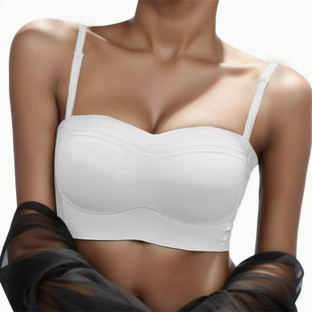 BYHONG Women s Low Back Bra Wire Backless Bra Convertible Spaghetti Strap Seamless Sleeping Bralette Bra for Women White 80/36