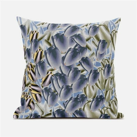 

Amrita Sen Designs CAPL942FSDS-BL-20x20 20 x 20 in. Tulip Bouquet Suede Blown & Closed Pillow - Blue Silver & Gold