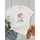 thumbnail image 3 of Women's Casual Crew Neck T-Shirt with Pink Rose Print, 100% Cotton Short Sleeve Tee with Slight Stretch, Knit Fabric Floral Pattern All-Season Top Tee For Adult, Men, Women, Teen, Teenager, Adolescen, 3 of 7
