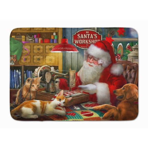 Santa's Workshop, Golden Retriever and Cats Machine Washable Memory Foam Mat