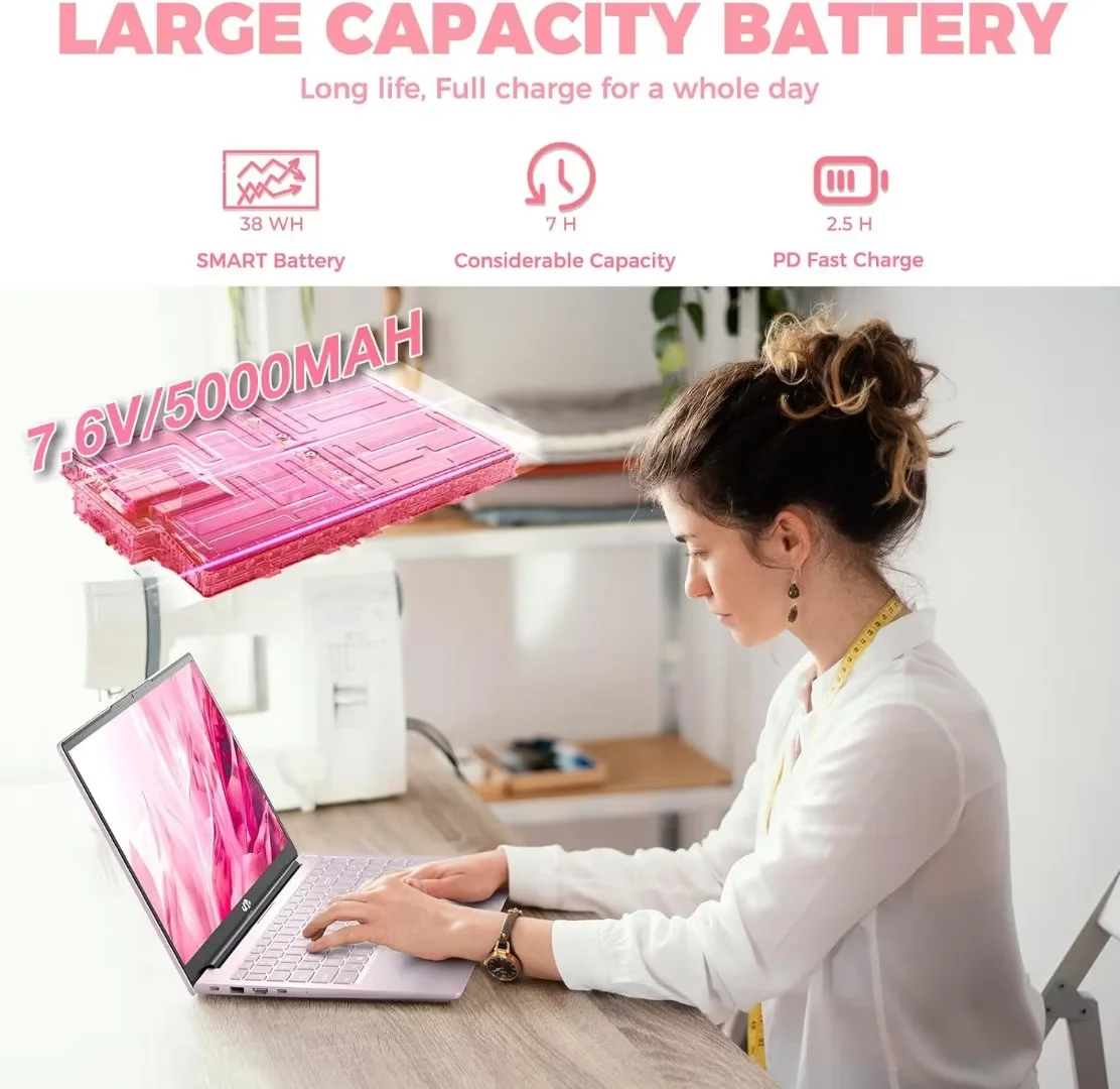 15.6" Laptop Computer, Quad-Core Intel Celeron N100 Processors，Up to 3.4GHz, Laptop Computers with (1920x1080) IPS Display，16GB RAM 256 SSD,2 Years Warranty, WiFi 6, Win 11 (Rose Gold)
