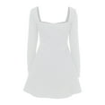 thumbnail image 5 of Mini vestido de manga larga para mujer - Vestido corto con cuello cuadrado perlado y volantes en el dobladillo, vestido elegante para novias y fiestas, mezcla de poliéster, 5 of 5