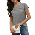 thumbnail image 2 of Women's Summer T Shirts Tops Oversized Crewneck Pleated Cotton Like Short Sleeve Shirt Casual Solid Round Neck Lightweight Comfy Tee Shirt, 2 of 7