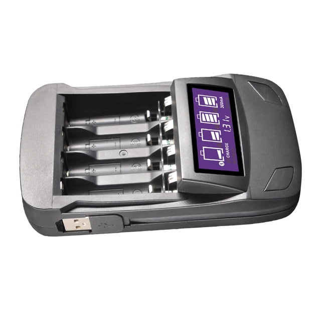 Mobutofu 1Pcs Black ABS Battery Charger With Usb Charging Lcd Display For Home Use 5.3x2.9in