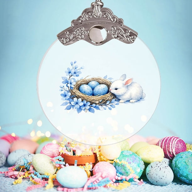 Uuiauoio Glass Easter Ornament 2D Flat Pendant with Bunny Egg Designs for Tree Gift Basket Filler Holiday Party Decorations Keepsake