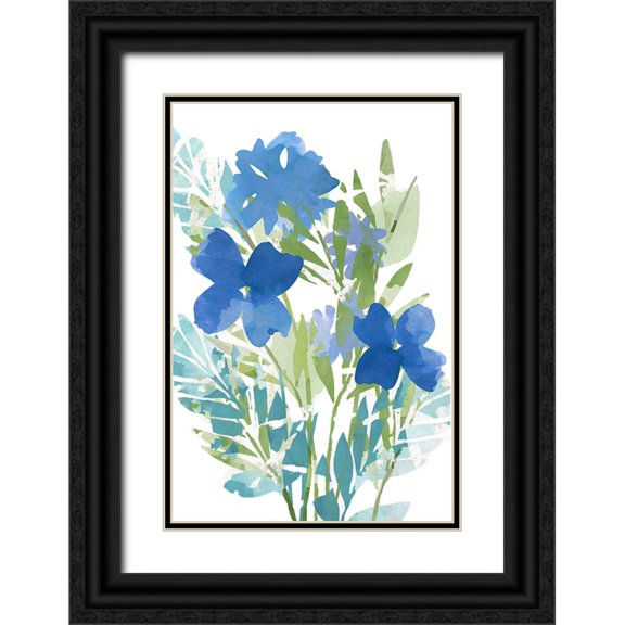 Kouta, Flora 11x14 Black Ornate Wood Framed with Double Matting Museum Art Print Titled - Blue Poppies