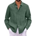 thumbnail image 6 of Fabrcox M-5XL Mens Linen Button Down Shirt Big and Tall Collared Men's Long Sleeve Shirts Summer Vacation Beach Shirt Men Green 5XL, 6 of 6