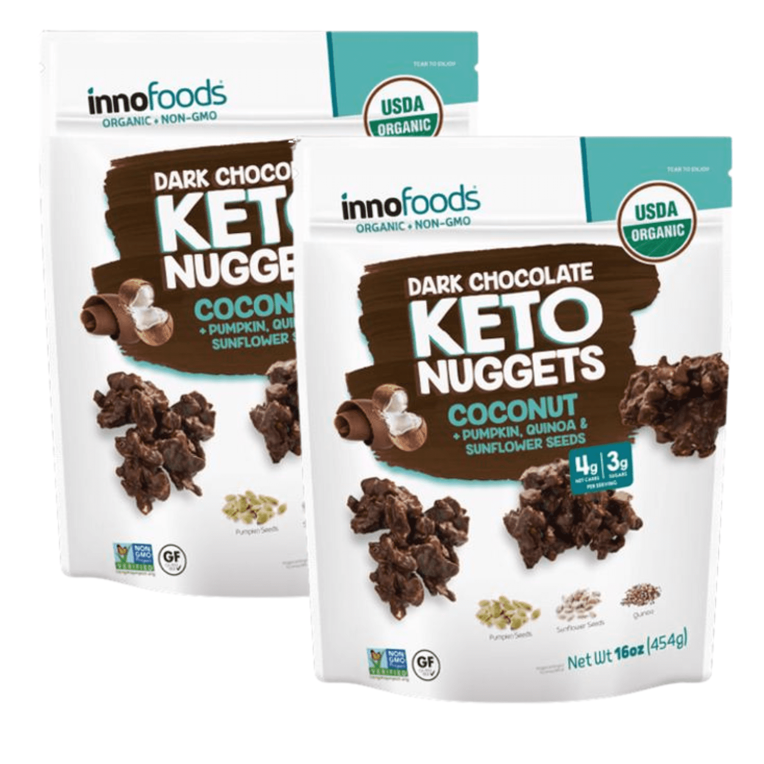 Innofoods Dark Chocolate Keto Nuggets Coconut Seeds Pumpkin Seeds