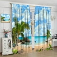 thumbnail image 5 of Summer Beach Curtains, Tropical Island Coastal Landscape Ocean Plam Trees Blue Sky Seaside Scene Blackout Window Curtains for Cafe Kitchen Bedroom Bathroom, 84" W X 84" L, 5 of 6