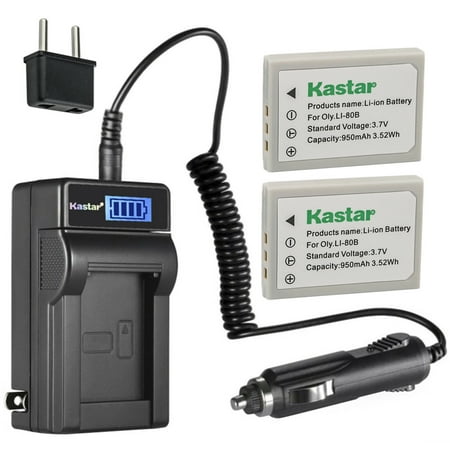 Image of Kastar 2-Pack Li-80B Battery and LCD AC Charger Compatible with PROSIO Slim Neo Xc534 Slim Neo Xi REVUE DC5 super slim DC50 slim DC55 slim DC6 DC6 super slim DC65 slim Digital Cameras