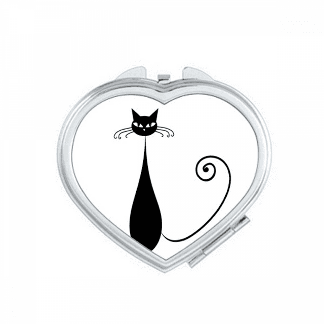 Lovely Black Cat Lover Animal Art Outline Mirror Travel Magnification Portable Handheld Pocket Makeup