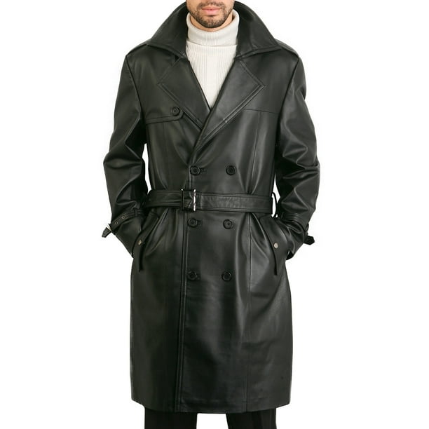 Men Xander Classic Leather Long Trench, Long Trench Coat Mens Big And Tall