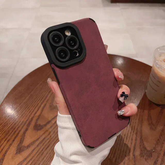 Luxury Matte Soft Leather Case For iPhone 15 14 13 12 11 Pro Max Plus Camera Protector Cases Shockproof Cover Phone Accessories