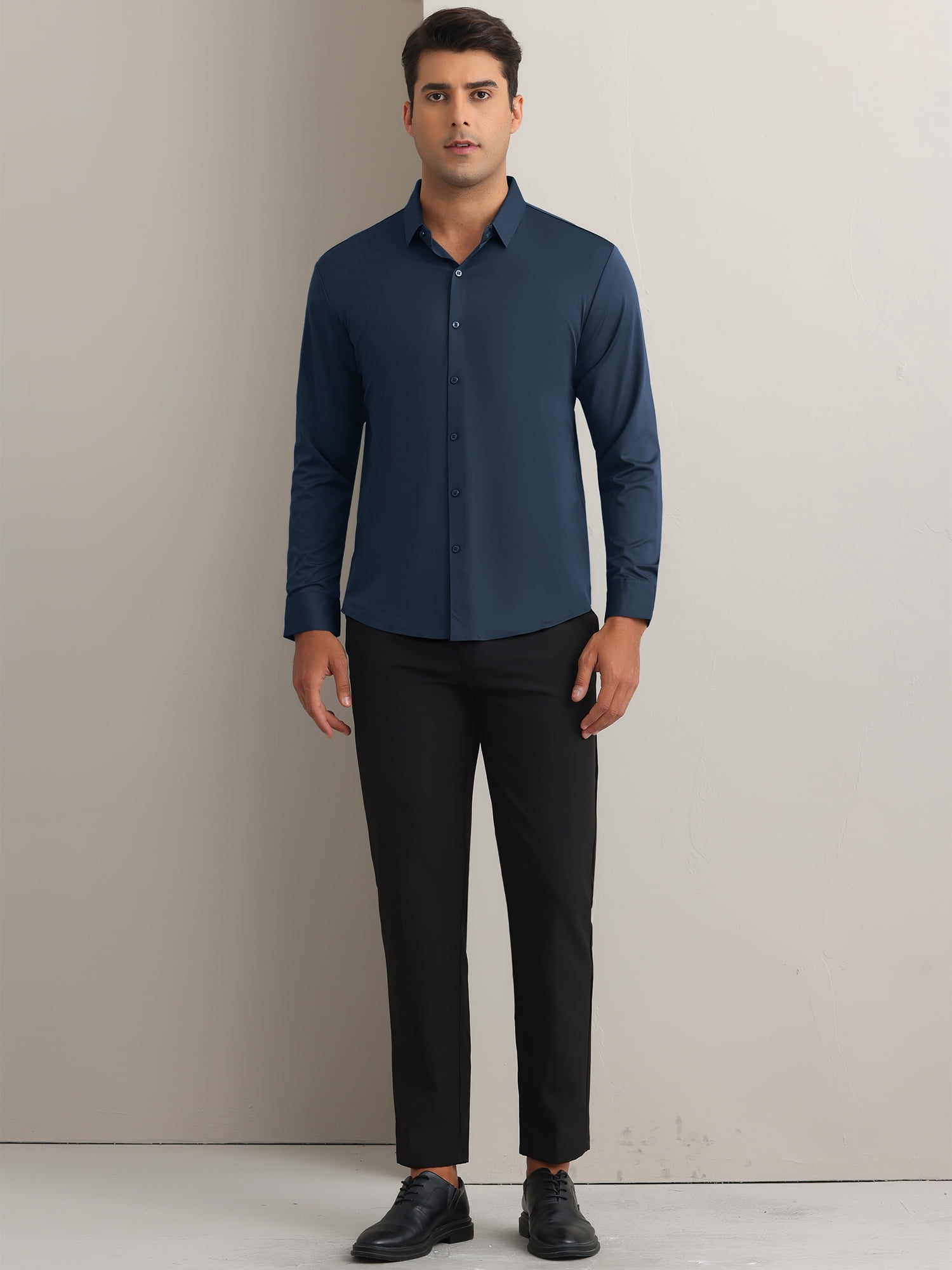 DARING DIVA Men's Soft Long Sleeve Button Down Business Formal Dress Shirt M Dark Blue