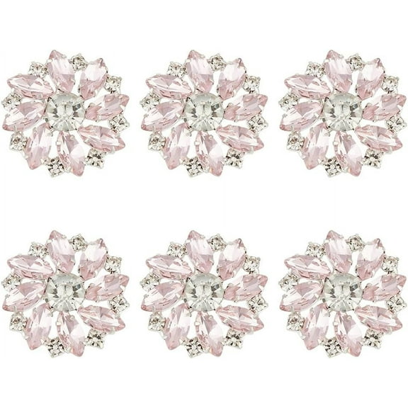6Pcs Shiny Flower Rhinestone Buttons 1Inch Brass Rhinestone Shank Buttons Pink Crystal Embellishments Sew On Buttons with 1-Hole Jewelry Decorations