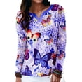 thumbnail image 3 of Camisetas informales para mujer, Tops holgados de manga larga con cuello en V, Tops con estampado de mariposa de dibujos animados, ropa para mujer 2021, 3 of 4
