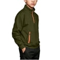 thumbnail image 6 of FSYBOA Boys Fleece Sweatshirt, Collared Quarter Zip Loose Fit Kangaroo Pockets Kids Fall Pullover Top Army Green Size 11-12T, 6 of 6