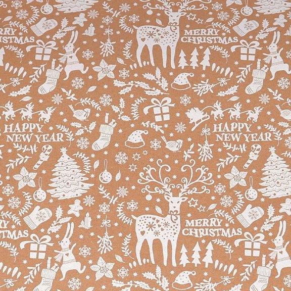 Christmas Wrapping Paper Roll Bow Snow House Berries Elk Patterns Kraft Paper Gift Wrap Paper Large Gift Craft Paper Christmas Festival Gift Decorative Paper