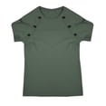 thumbnail image 6 of Womens Tops Knitted Short Sleeve T-Shirt Crew Neck Ribbed Tee Dressy Work Tunic Tops (Green M), 6 of 7