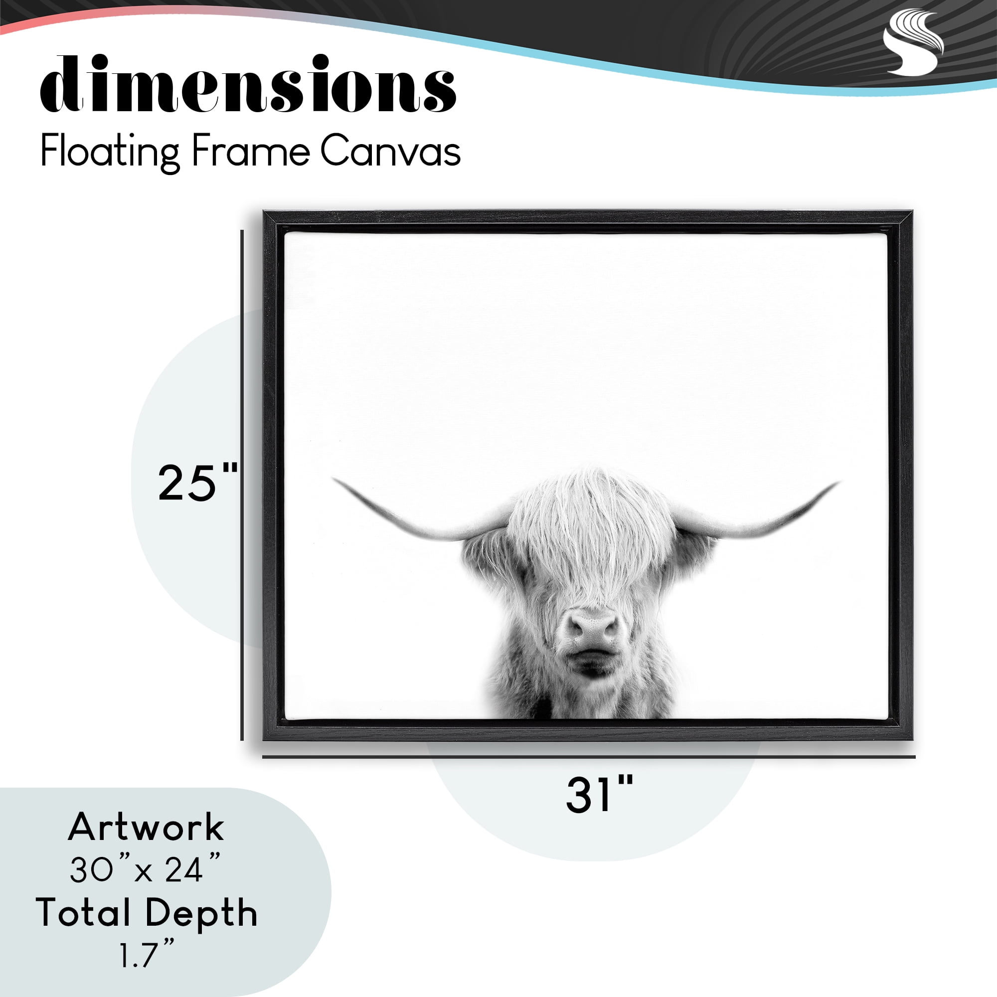 Stupell Industries Scottish Cow Portrait Black Framed Floater Canvas Wall Art, design by Leah Straatsma