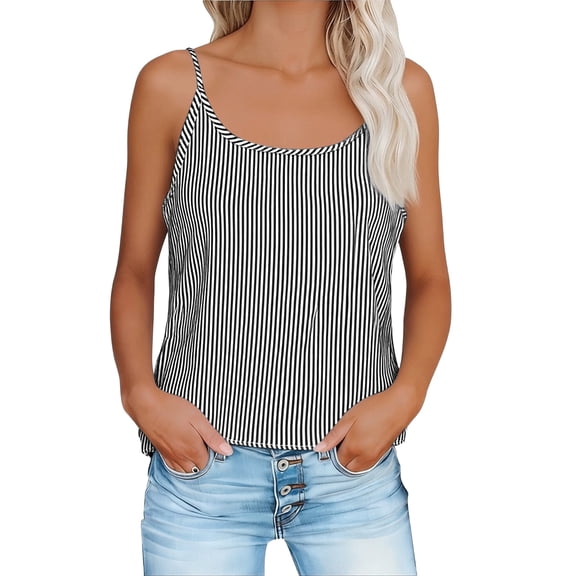 GUACER Striped Camisoles for Women Summer Scoop Neck Casual Spaghetti Strap Relaxed Fit Tank Tops for Ladies