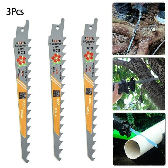 3Pcs 150Mm 3 Tpi Hcs Reciprocating Saw Blades Saber Saw Handsaw Replacement Part For Coarse Wood Metal Tube Cutting Saw Blades