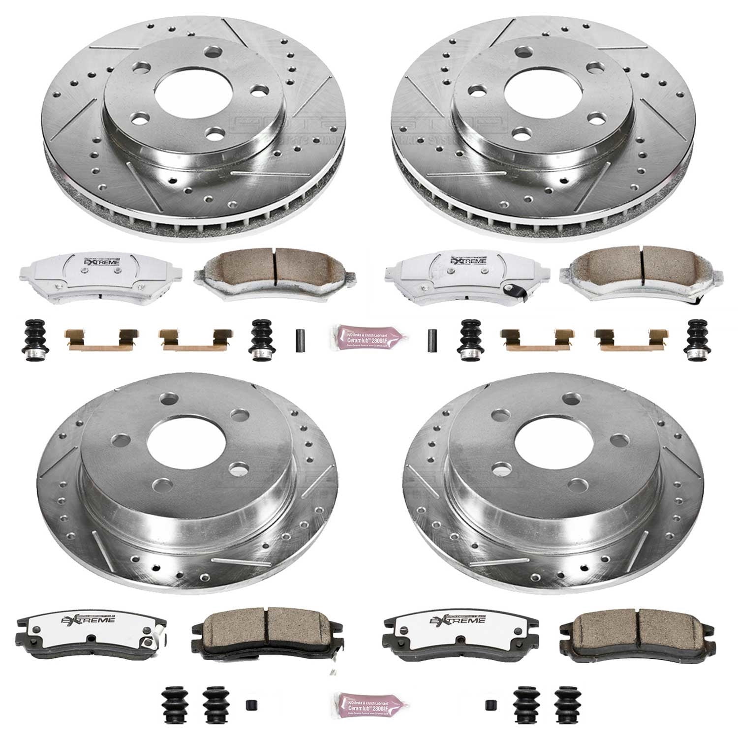 PowerStop Front and Rear Z26 Street Warrior Carbon-Fiber Ceramic Brake Pad and Drilled and Slotted Rotor Kit Fits: BUICK OLDSMOBILE PONTIAC Select Models K2554-26