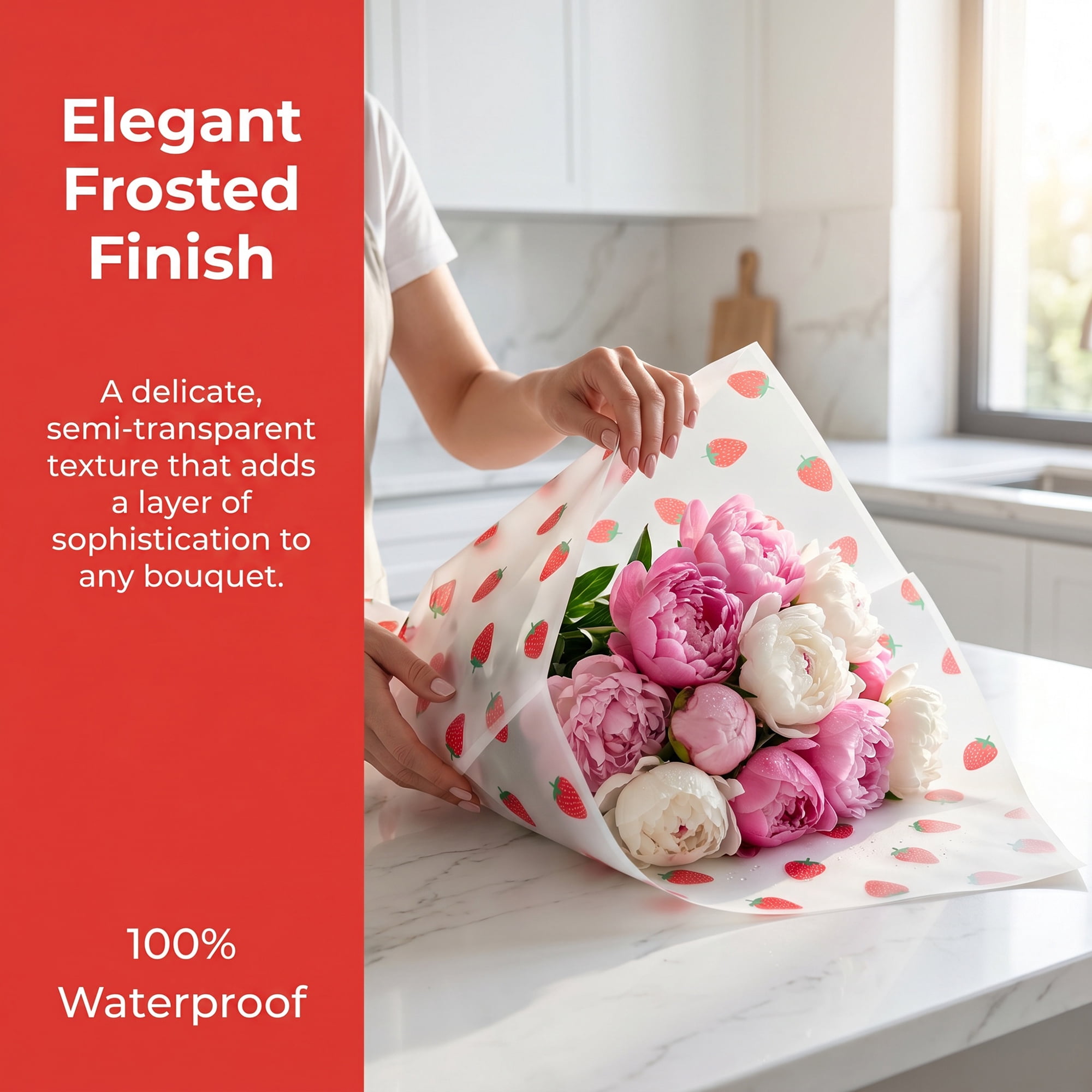 Unique Bargains Strawberry Gift Wrapping Paper Sheets for Floral Gifts White 22.4"x 22.4"