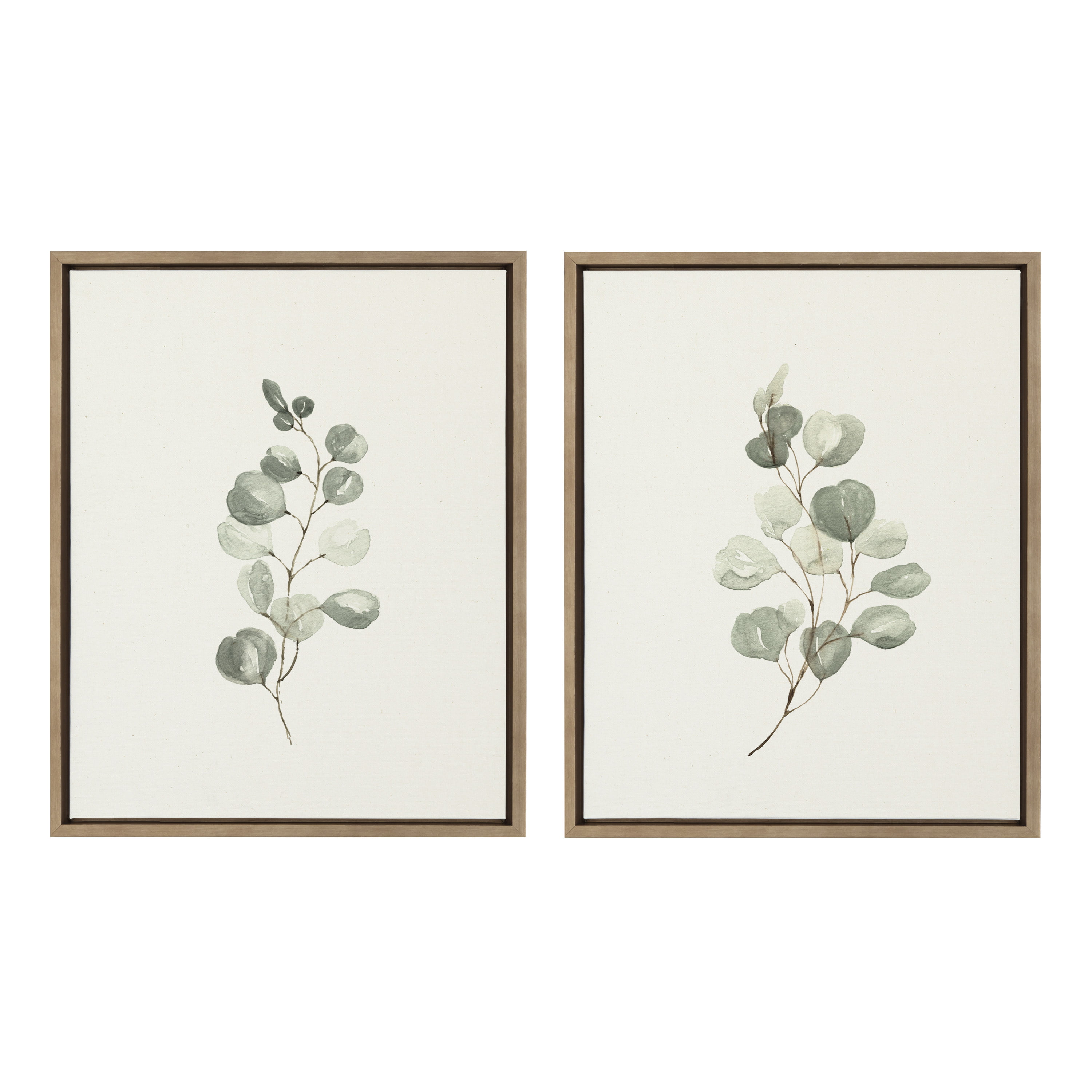Kate and Laurel Sylvie Eucalyptus Framed Linen Textured Canvas Wall Art Set  by Maja Mitrovic of Makes My Day Happy, 18x24 Gold, Decorative Botanical 