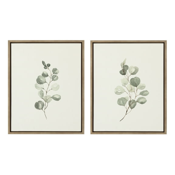 Kate and Laurel Sylvie Eucalyptus Framed Linen Textured Canvas Wall Art Set by Maja Mitrovic of Makes My Day Happy, 18x24 Gold, Decorative Botanical Art for Wall