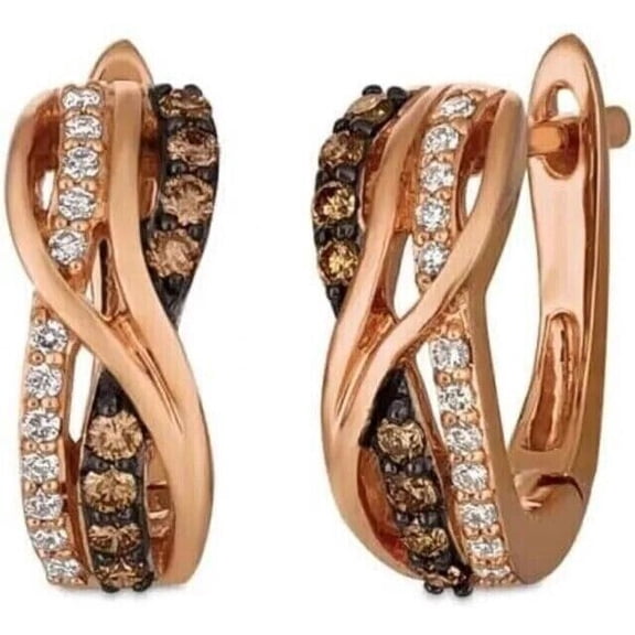 Gems Jewels 14K Rose Gold Plated 3 Ct Round Cut Brown Diamond Hoop Earring's 925 Sterling Silver For Women's