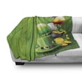 thumbnail image 3 of St. Patrick's Day Soft Flannel Fleece Blanket, Wood Design with Shamrock Lucky Clovers Pot of Gold Coins and Horse Shoe, Cozy Plush for Indoor and Outdoor Use, 50" x 70", Fern Green, by Ambesonne, 3 of 6