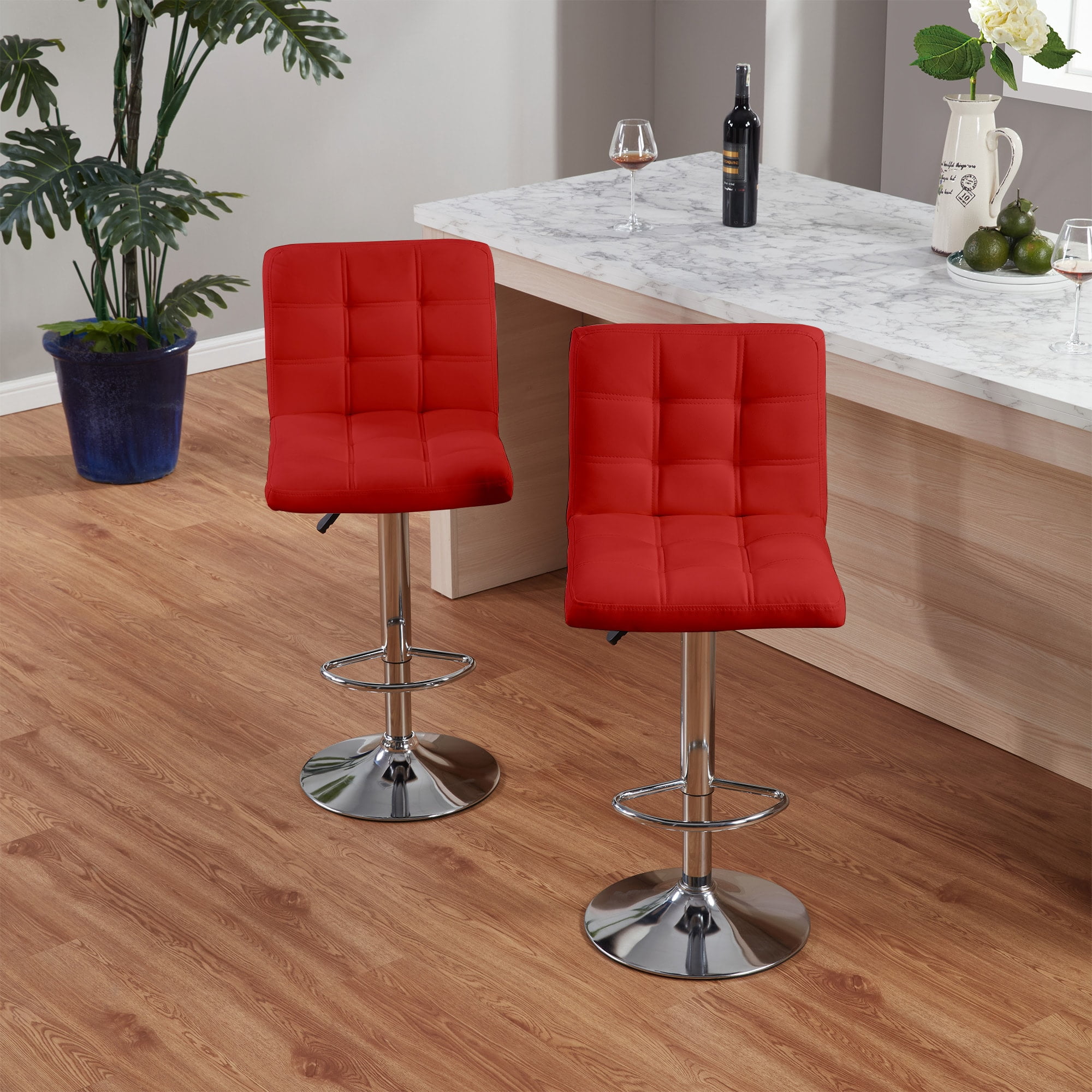 MAYEERTY Set of 2 Bar Stools, Adjustable Swivel Counter Height Stools,Red