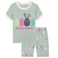 thumbnail image 1 of PMVFHDE Toddler Boys' 2-Piece Outfits | Cartoon Car & Dinosaur Print Cotton Top & Grid Shorts Set | Soft Playwear & Pajama Sets | Breathable Loose Fit Unisex Kids Home Wear E-Light Green,5-6 Years, 1 of 2