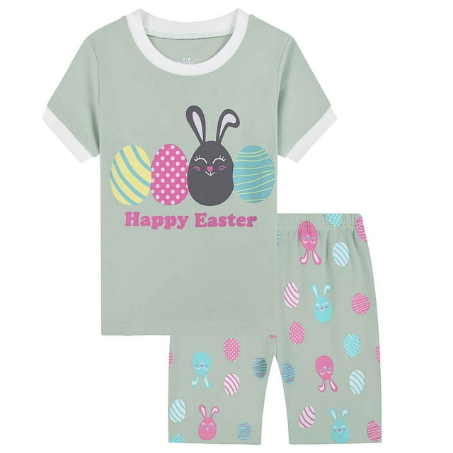 PMVFHDE Toddler Boys' 2-Piece Outfits | Cartoon Car & Dinosaur Print Cotton Top & Grid Shorts Set | Soft Playwear & Pajama Sets | Breathable Loose Fit Unisex Kids Home Wear E-Light Green,5-6 Years