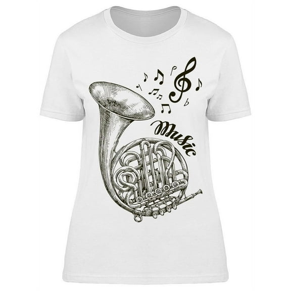 French Horn, Music Notes T-Shirt Women -Image by Shutterstock, Female 3X-Large