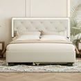 thumbnail image 2 of Queen Size Platform Bed with  2 Big Drawers and Twin Size Trundle, Velvet Wood Upholstered Bed Frame with LED Light for Bedroom, No Box Spring Needed, Beige, 2 of 7