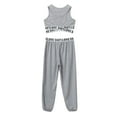 thumbnail image 3 of YONGHS Kids Girls Tracksuit Dance Outfit Sports Crop Tops Trouser Set Grey 12, 3 of 7