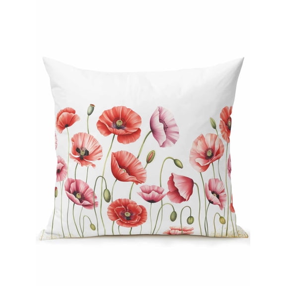 1 Pack Outdoor Throw Pillow, Red Pink Poppy Waterproof Pillow with Insert Included, Spring Summer Farmhouse Floral Botanical Decorative Accent Cushion Sofa Pillows for Patio Porch, 16 x 16 In