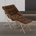 thumbnail image 5 of Square Folding Faux Fur Saucer Chair for Bedroom Living Room Dorm Foldable Metal Frame Oversized Large Comfy Furry Padded Soft Cozy Moon Chair with Footrest Ottoman for Adults,light brown, 5 of 15
