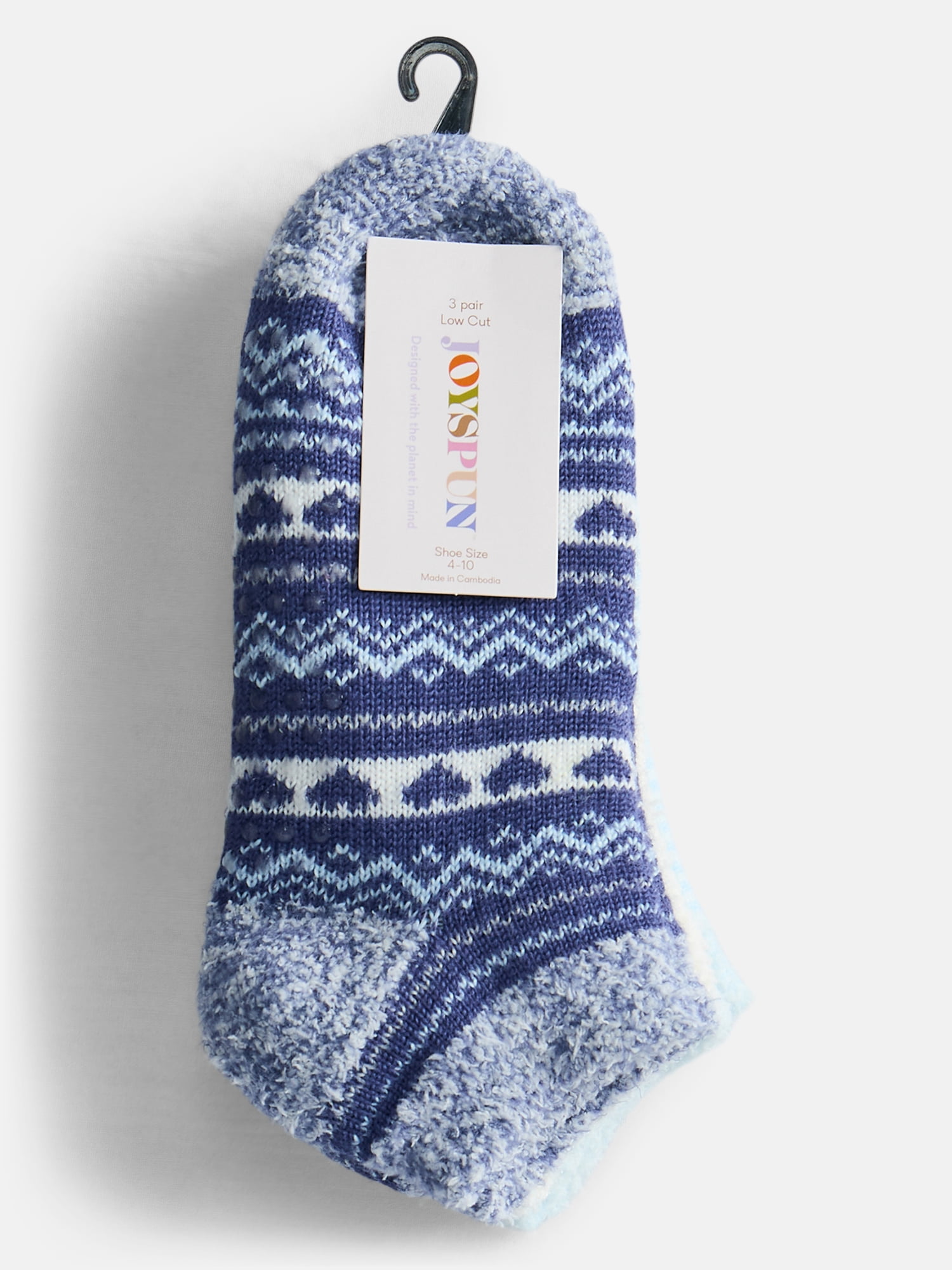 Joyspun Women's Double Layer Low Cut Lounge Socks, 3 Pack, Shoe Sizes 4-10