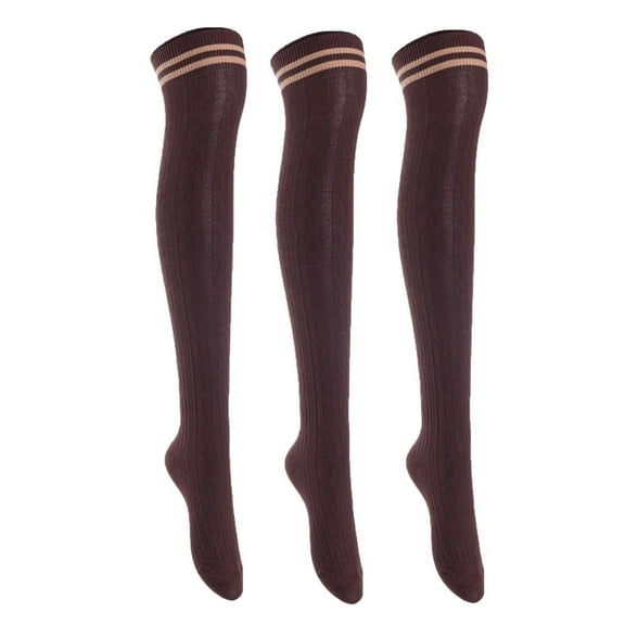Lian LifeStyle Exquisite Big Girl's Women's 3 Pairs Thigh High Cotton Socks. Female Socks in Vibrant Colors Size 6-9 L1023Khaki