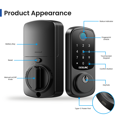thumbnail image 3 of DESLOC B200 Fingerprint Smart Door Lock, Keyless Entry Door Lock, Touchscreen Keypad Deadbolt, App Control, Smart Locks for Front Door, Black, 3 of 12