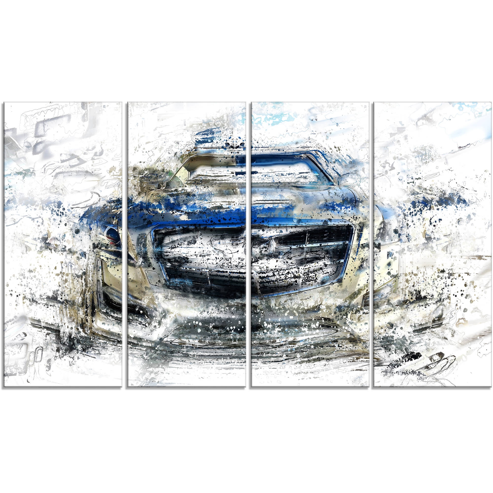 DESIGN ART Abstract Muscle Car" 4-piece Gallery-wrapped Canvas