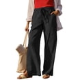 thumbnail image 2 of YOIAVIAOY Womens Palazzo Pants Casual Drawstring Flowy Pants Wide Leg Summer Beach Linen Trousers with Pockets Black M, 2 of 10